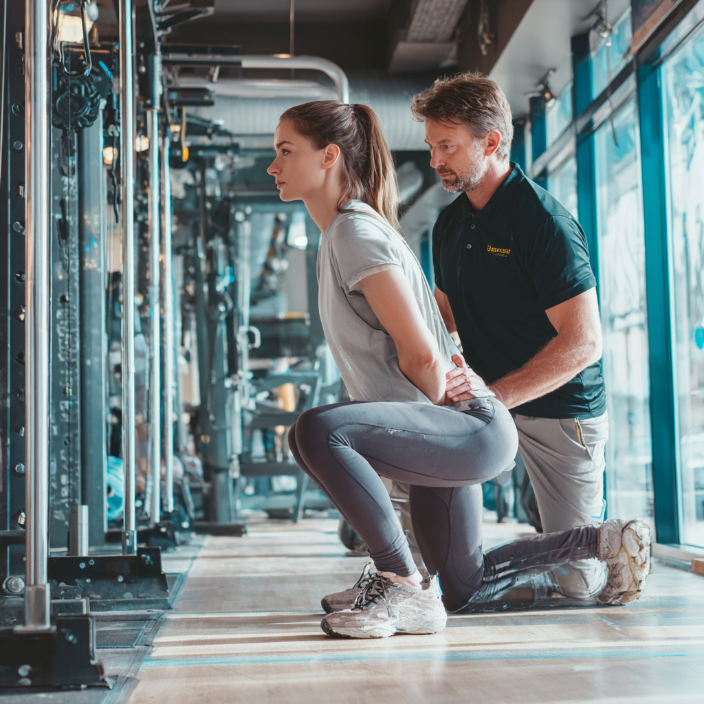 Fitness coach demonstrating exercises